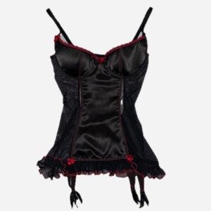 Elegant Black and Red Lace Bustier
